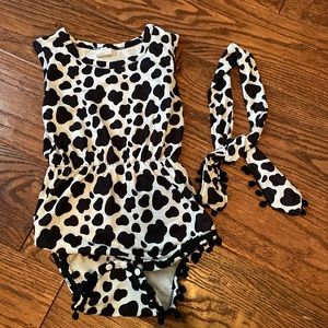 12-18 month cow print onesies with hair wrap! Only wore once $8